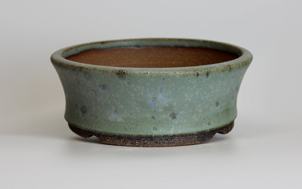 Round bonsai pot in a matte blue glaze. D.164mm