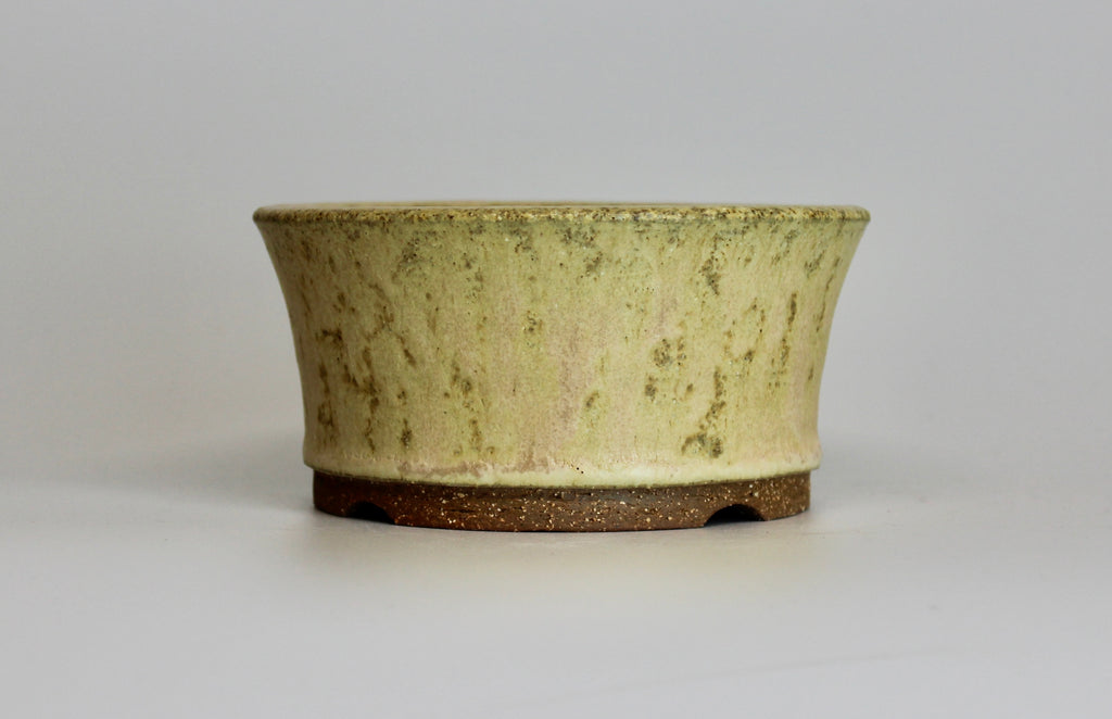 Round bonsai pot in a matte yellow glaze 116mm