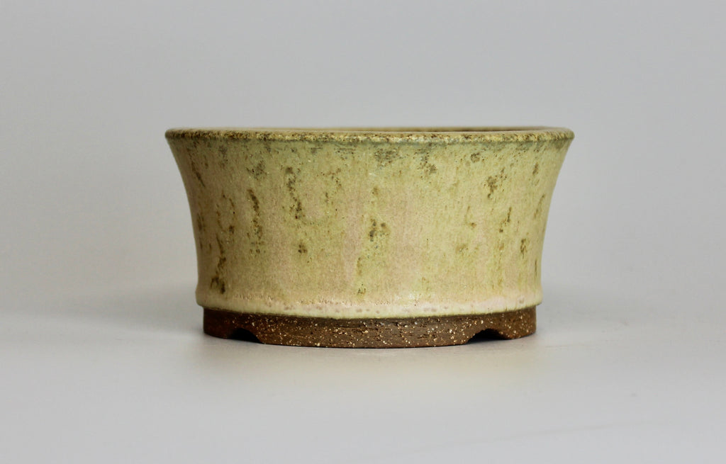 Round bonsai pot in a matte yellow glaze 116mm