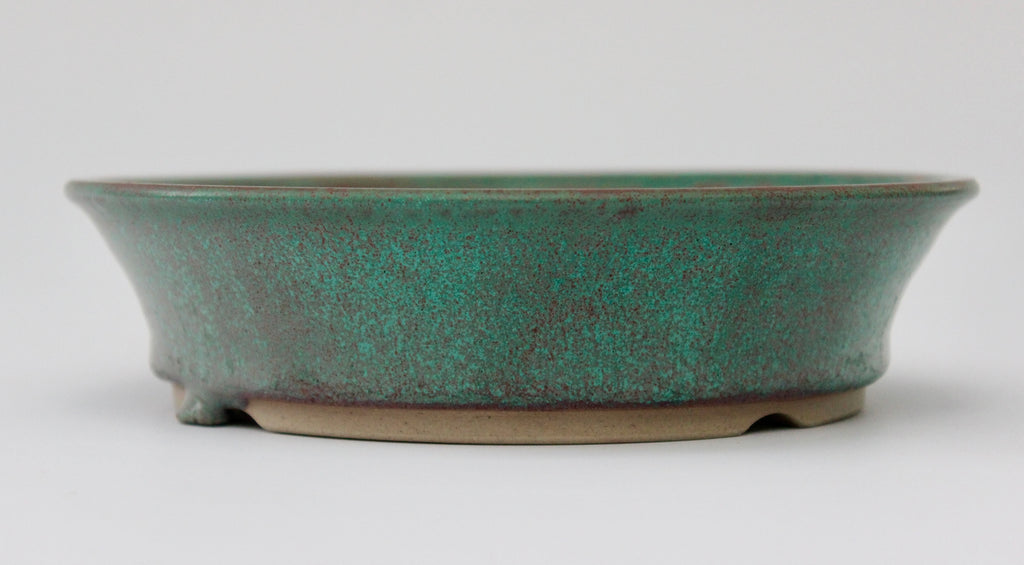 Round bonsai pot in a matte copper glaze. D.171mm