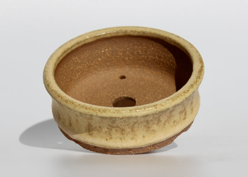Round bonsai pot in. matte yellow glaze 105mm