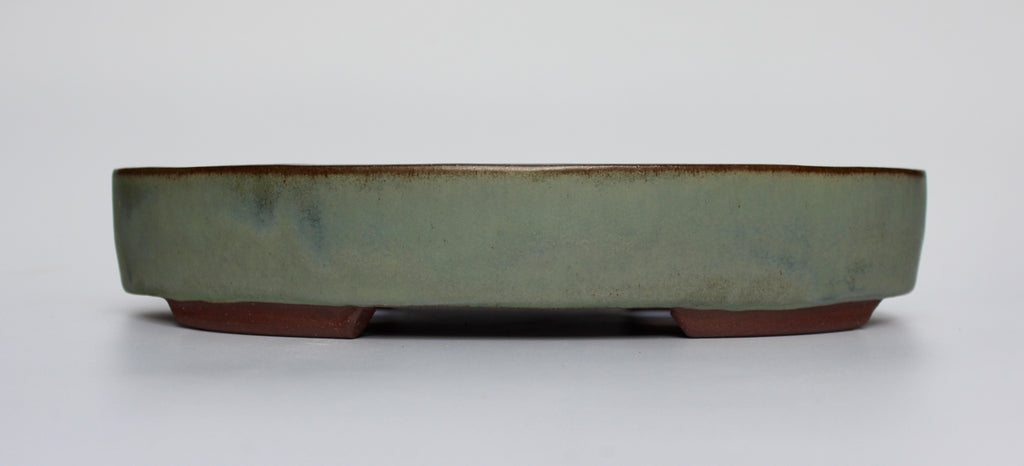 Oval bonsai pot in a matte blue/grey glaze 312x205mm