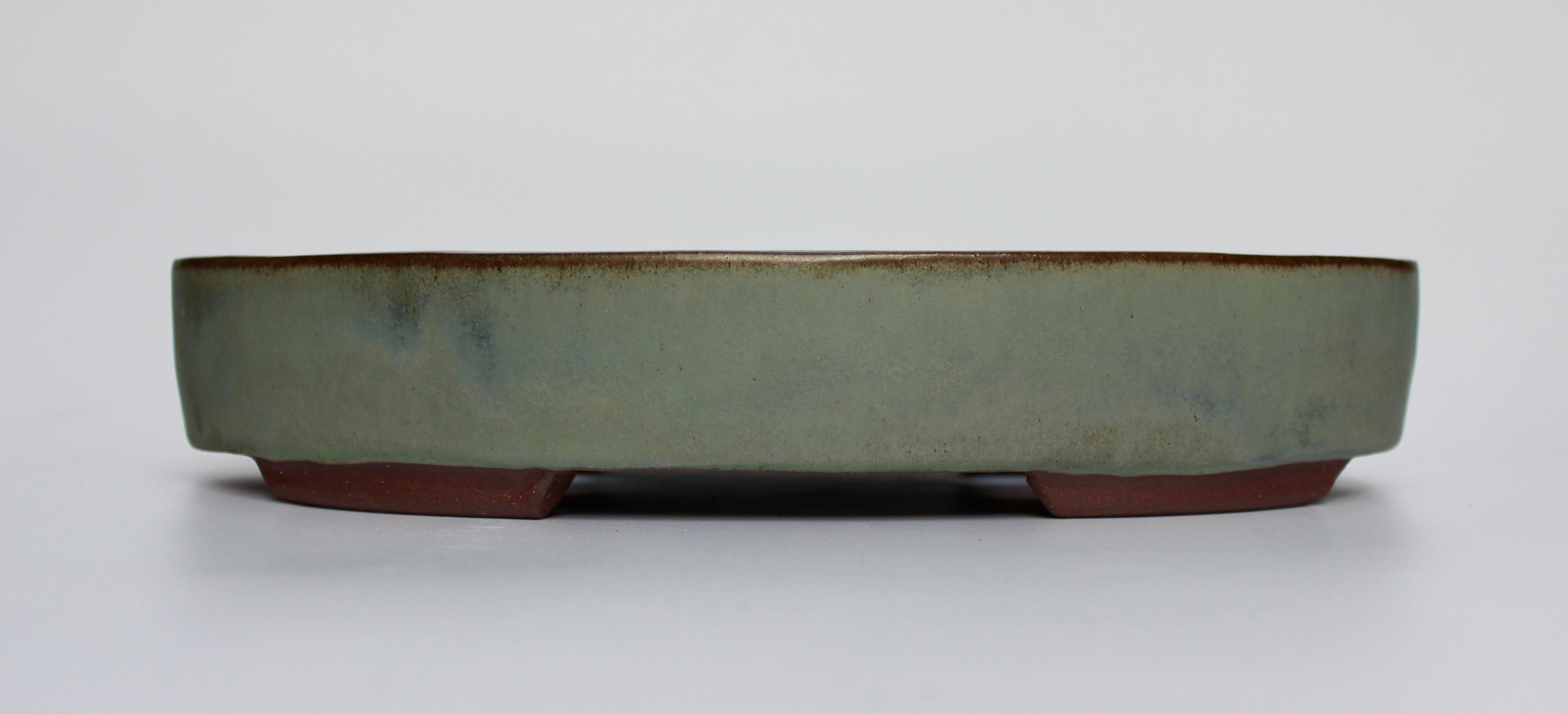 Oval bonsai pot in a matte blue/grey glaze 312x205mm
