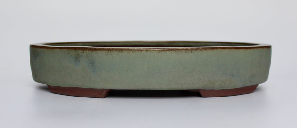 Oval bonsai pot in a matte blue/grey glaze 312x205mm