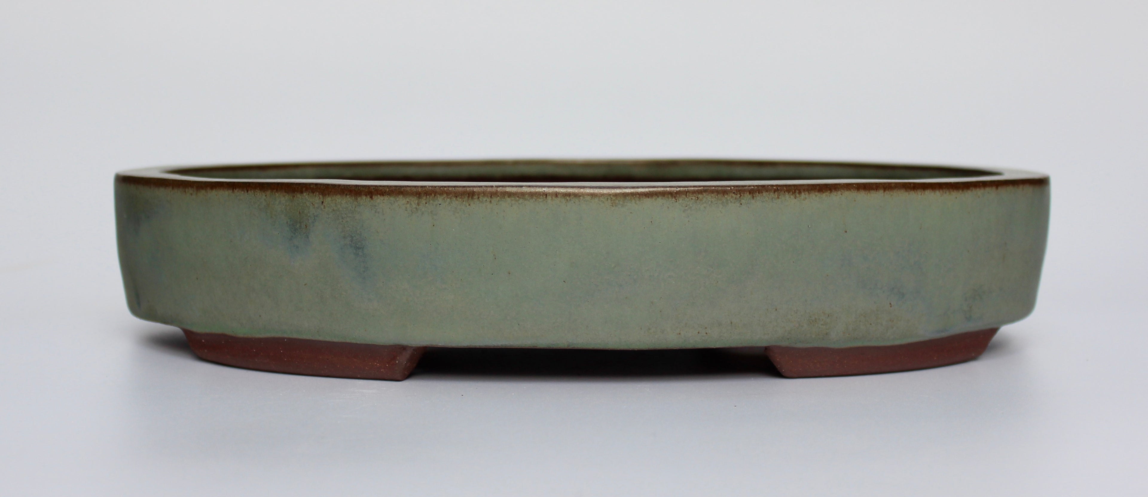 Oval bonsai pot in a matte blue/grey glaze 312x205mm