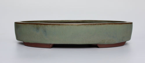 Oval bonsai pot in a matte blue/grey glaze 312x205mm