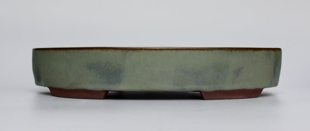 Oval bonsai pot in a matte blue/grey glaze 312x205mm