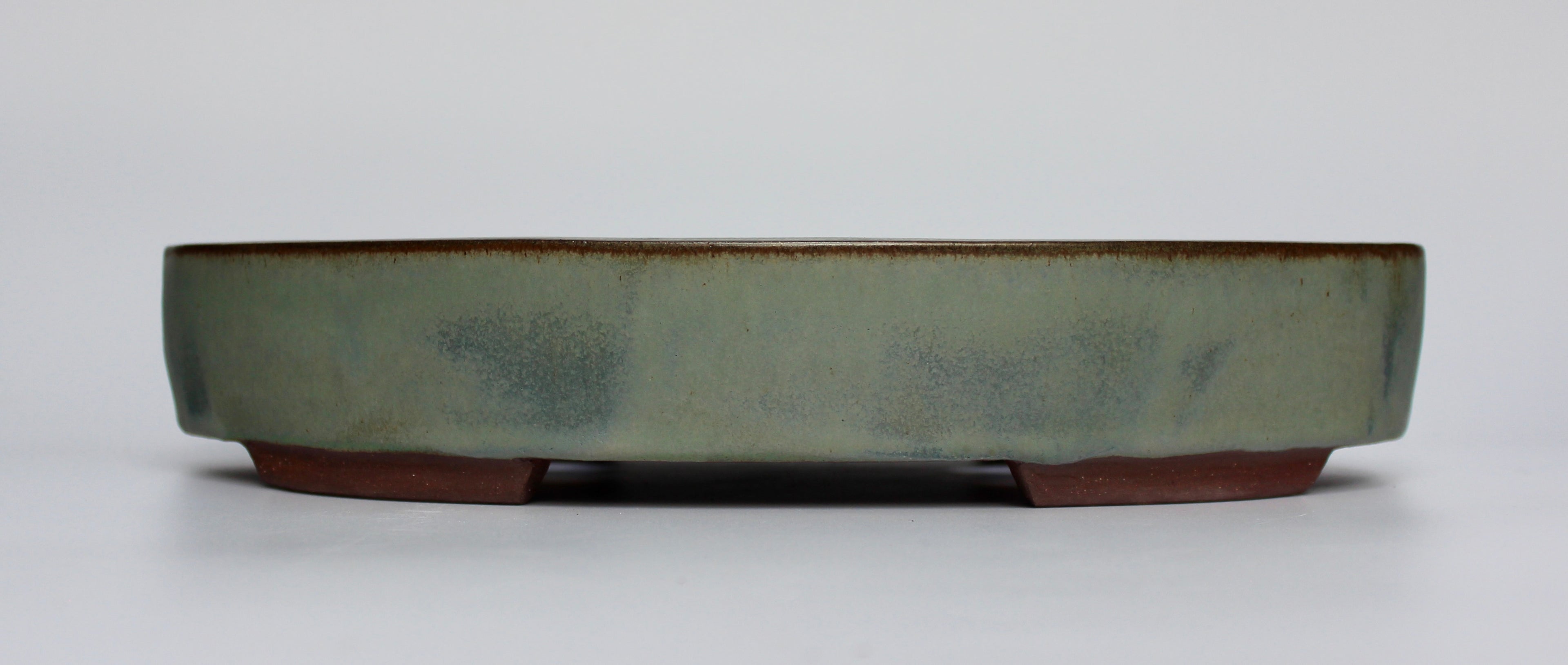 Oval bonsai pot in a matte blue/grey glaze 312x205mm