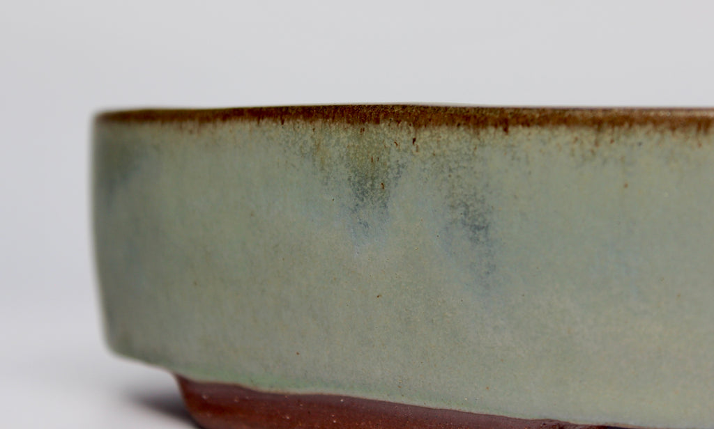 Oval bonsai pot in a matte blue/grey glaze 312x205mm