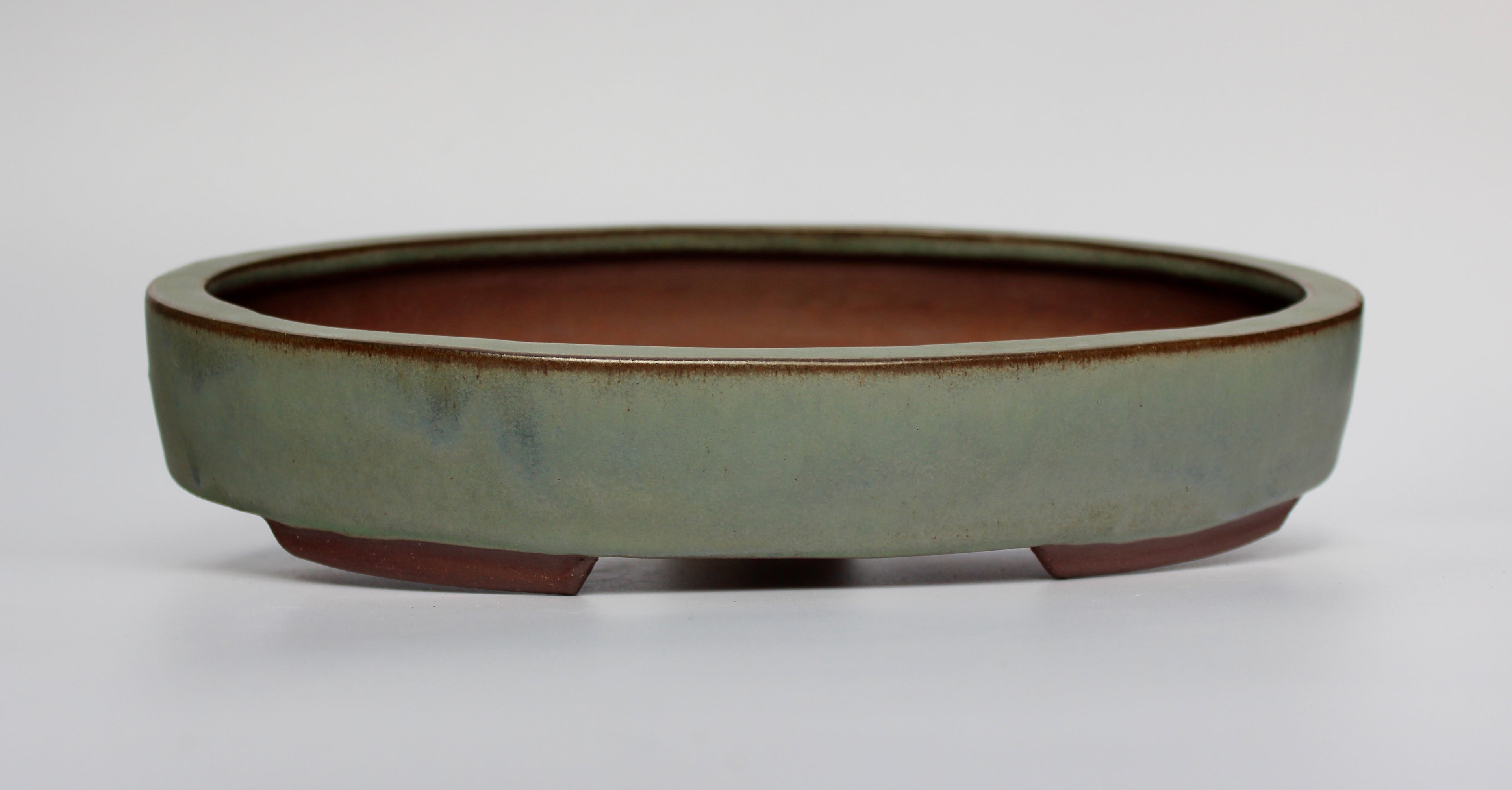 Oval bonsai pot in a matte blue/grey glaze 312x205mm