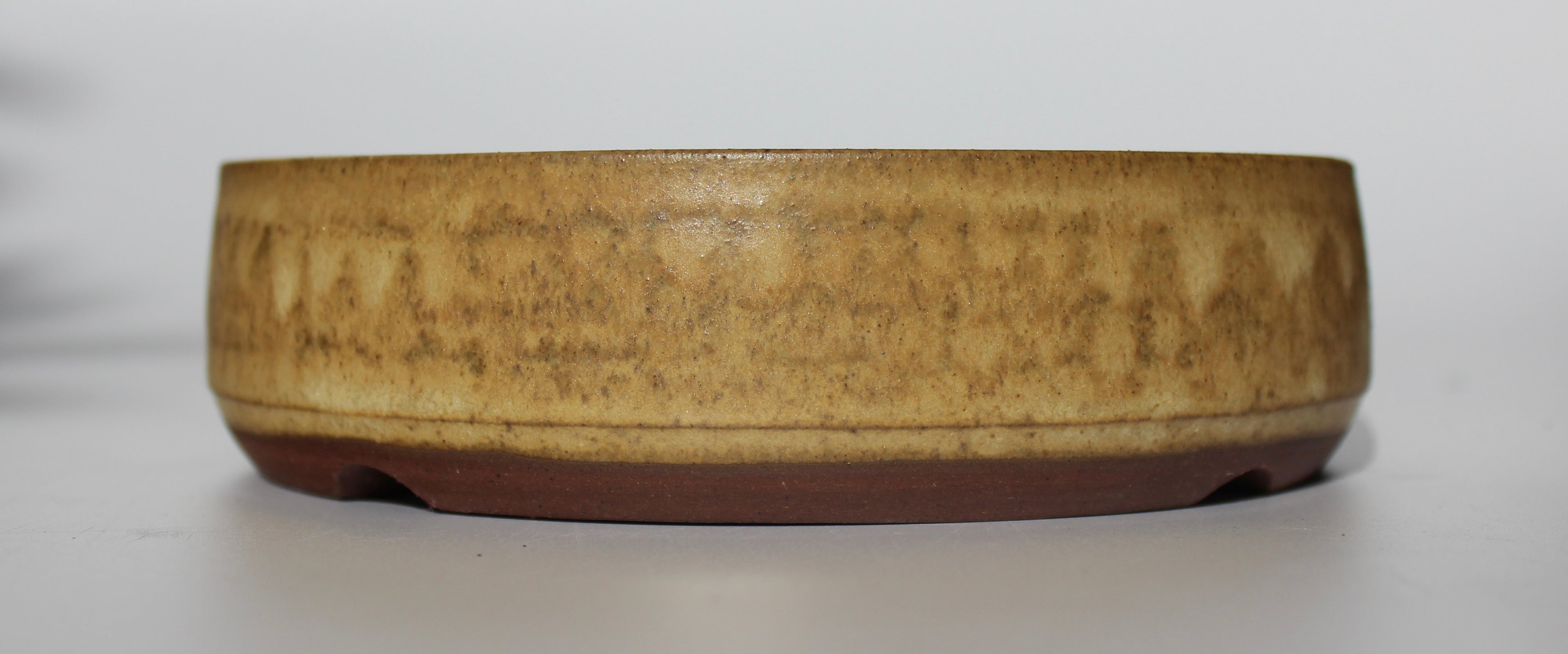 Round bonsai pot in a matte yellow glaze.  D.153mm
