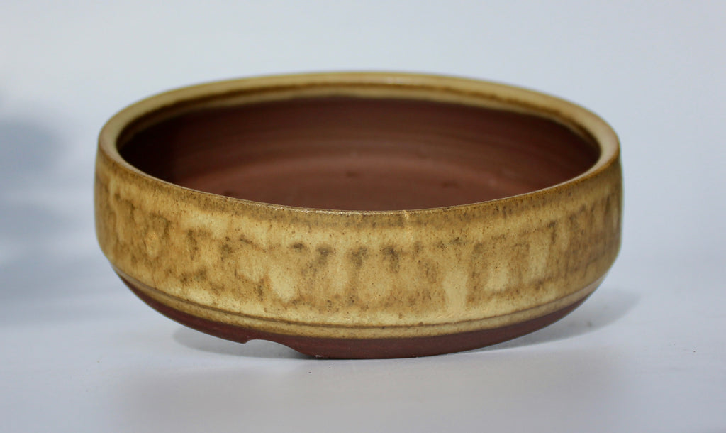 Round bonsai pot in a matte yellow glaze.  D.153mm