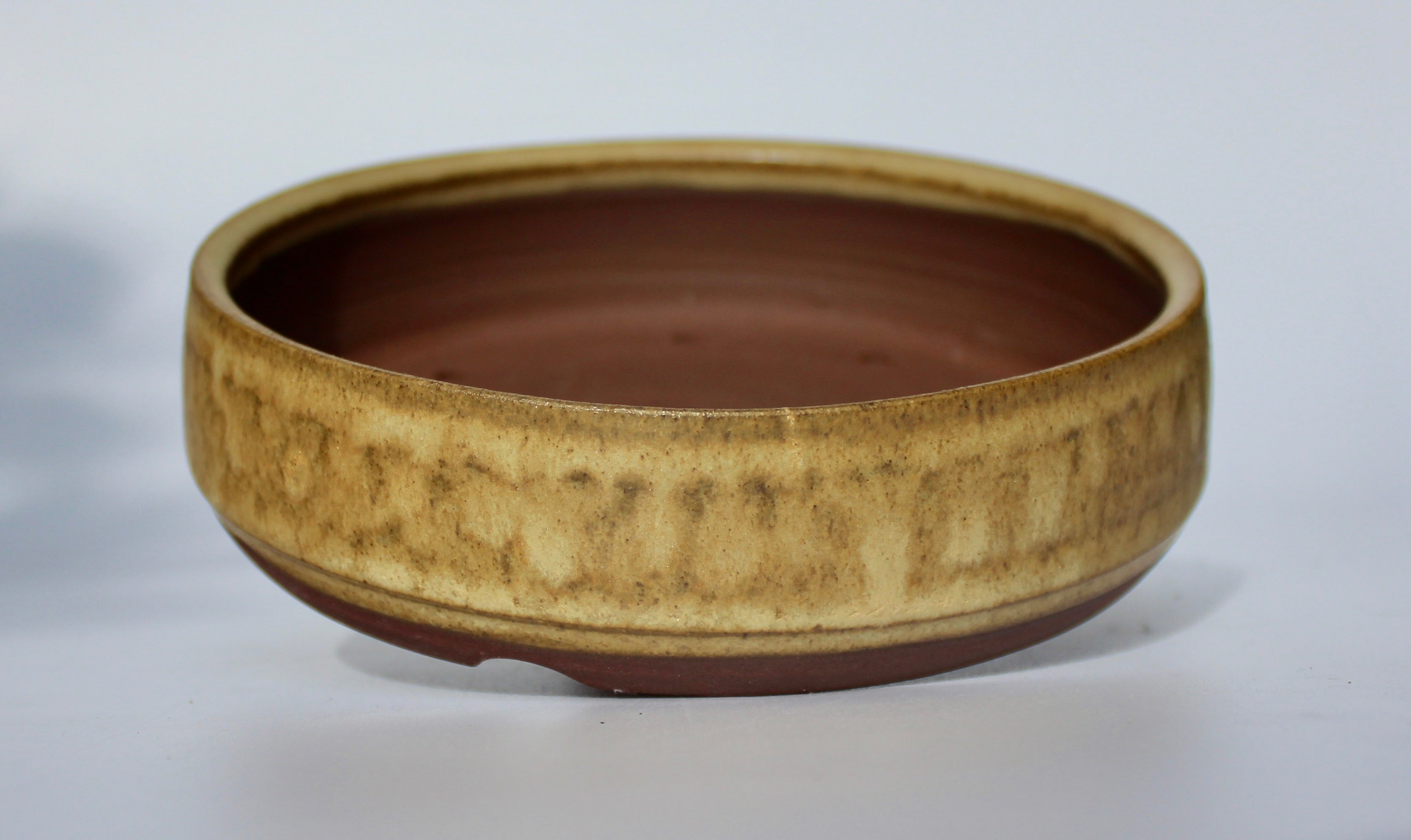 Round bonsai pot in a matte yellow glaze.  D.153mm
