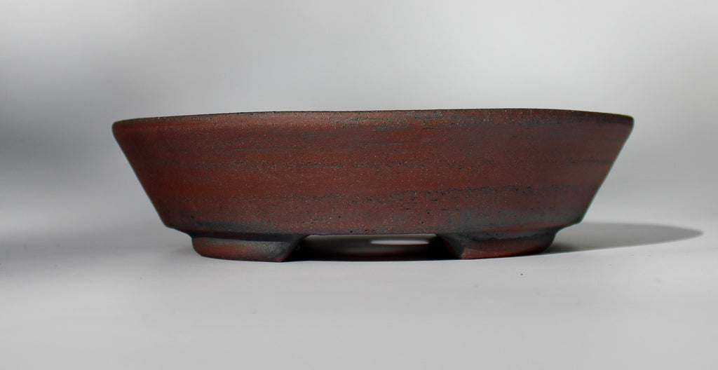 Round bonsai pot - unglazed in a red stoneware clay. D.211mm