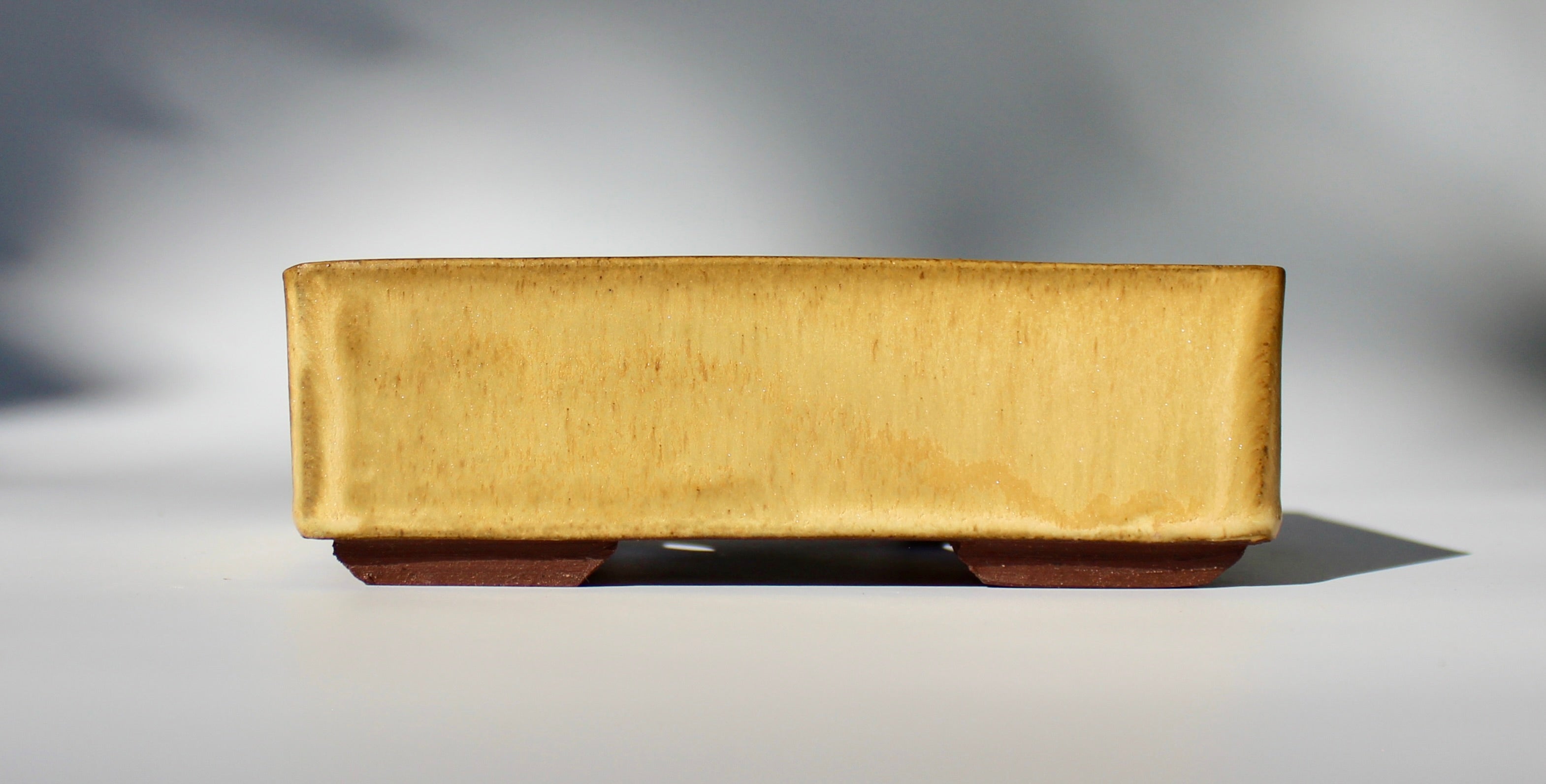 Rectangular bonsai pot in a matte yellow glaze. 156x116mm