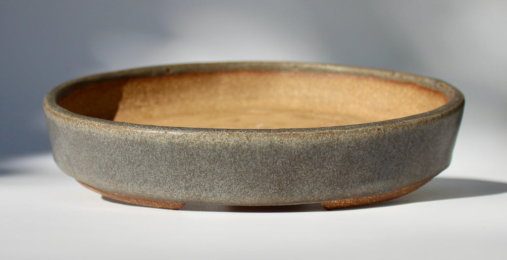 Oval bonsai pot in a matte grey glaze 227x192mm