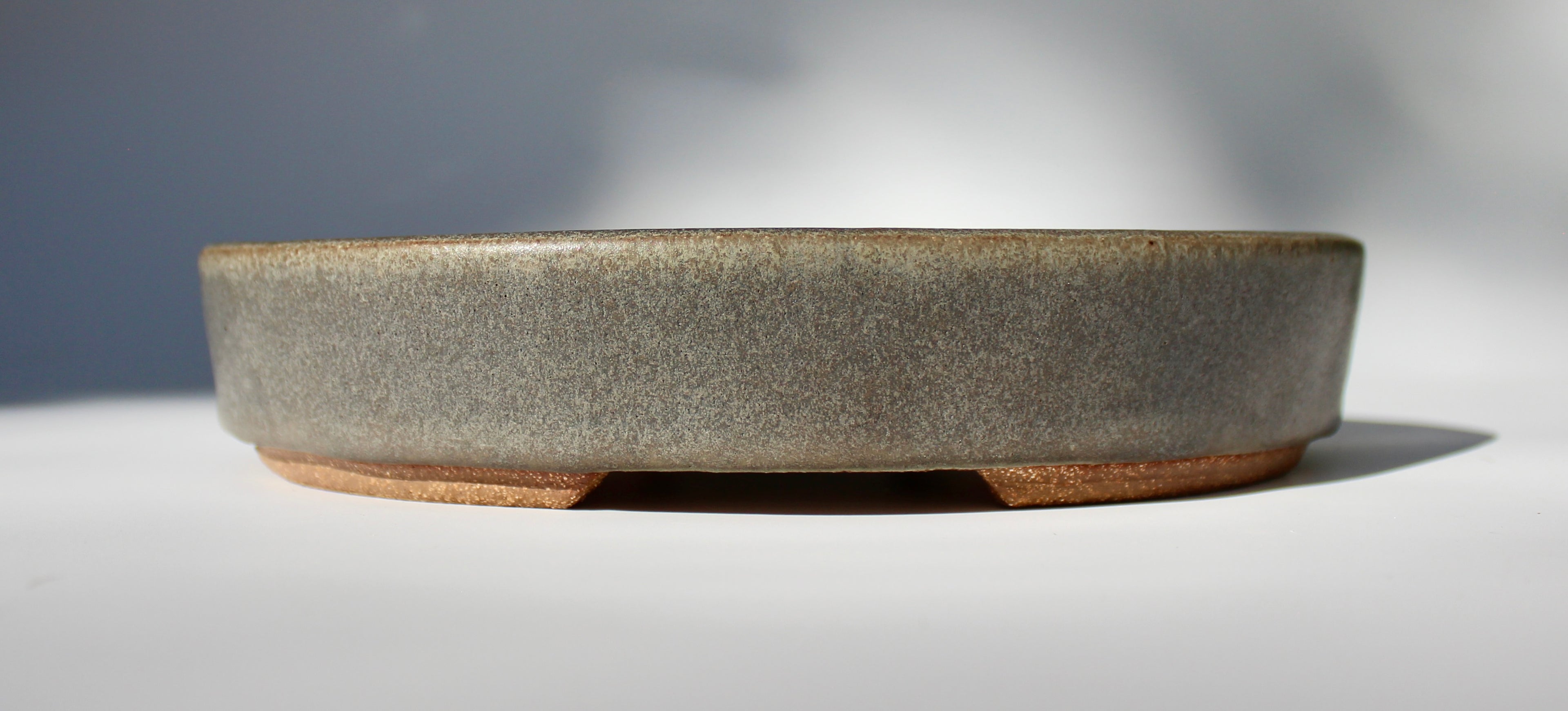Oval bonsai pot in a matte grey glaze 227x192mm