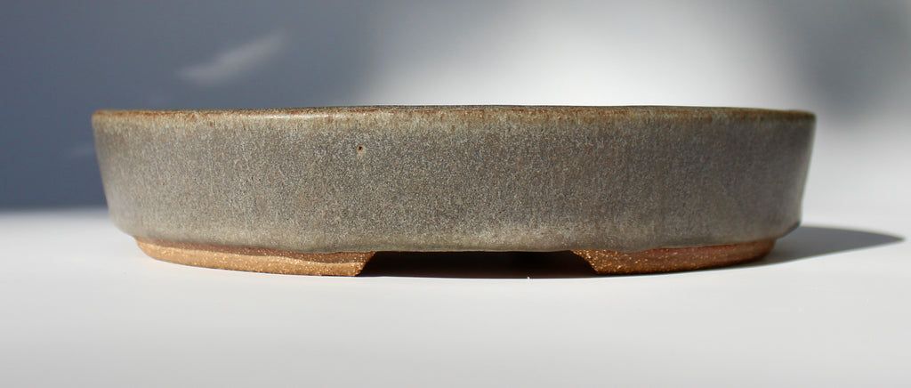 Oval bonsai pot in a matte grey glaze 227x192mm