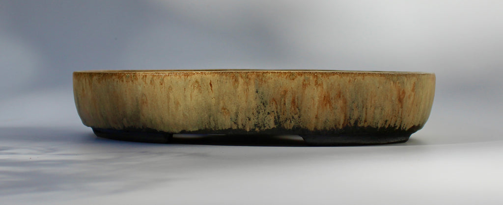 Oval bonsai pot in a matte layered glaze 329x231mm