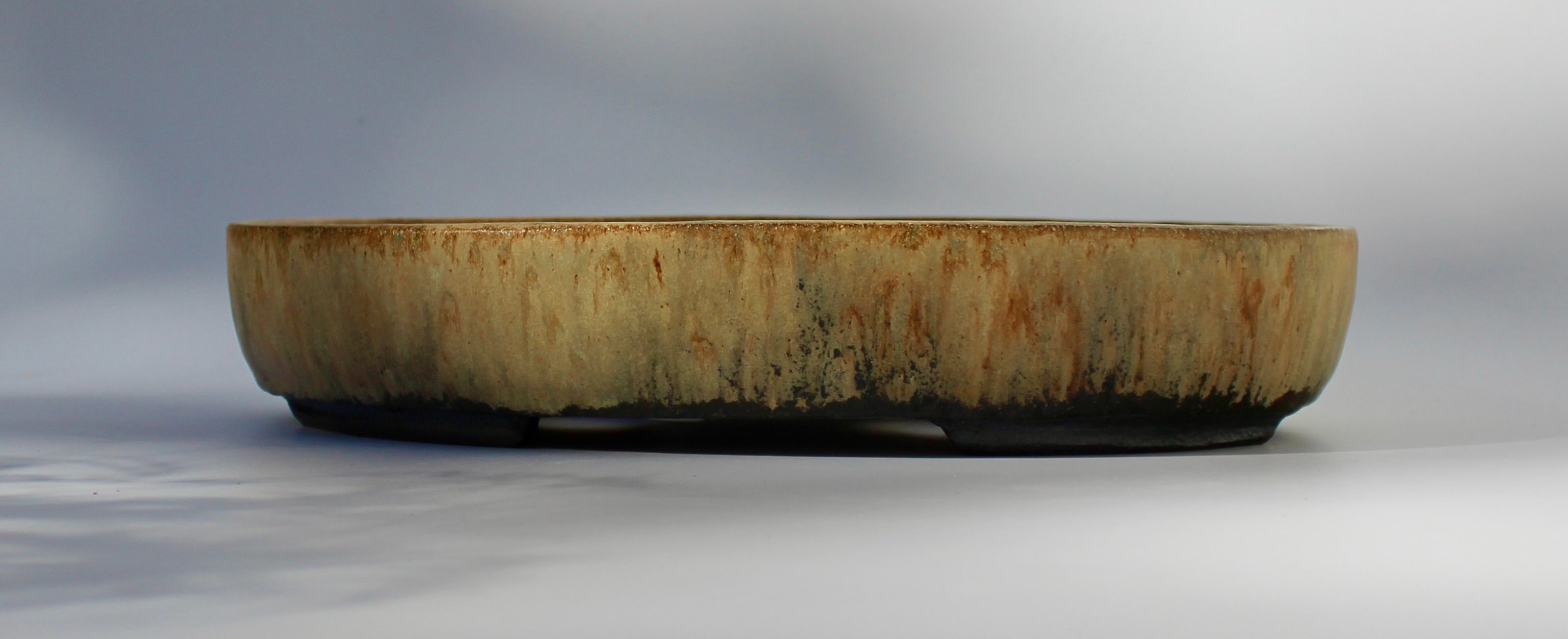 Oval bonsai pot in a matte layered glaze 329x231mm