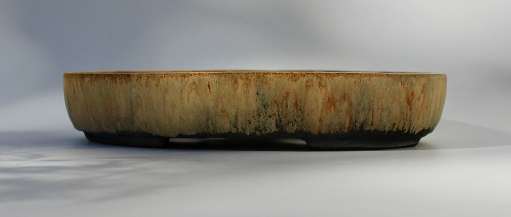 Oval bonsai pot in a matte layered glaze 329x231mm