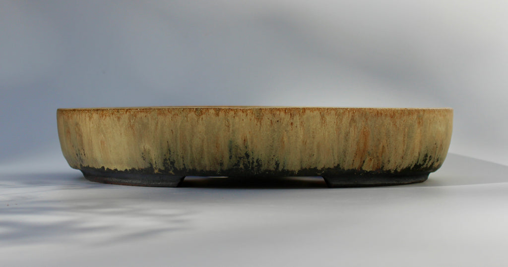 Oval bonsai pot in a matte layered glaze 329x231mm