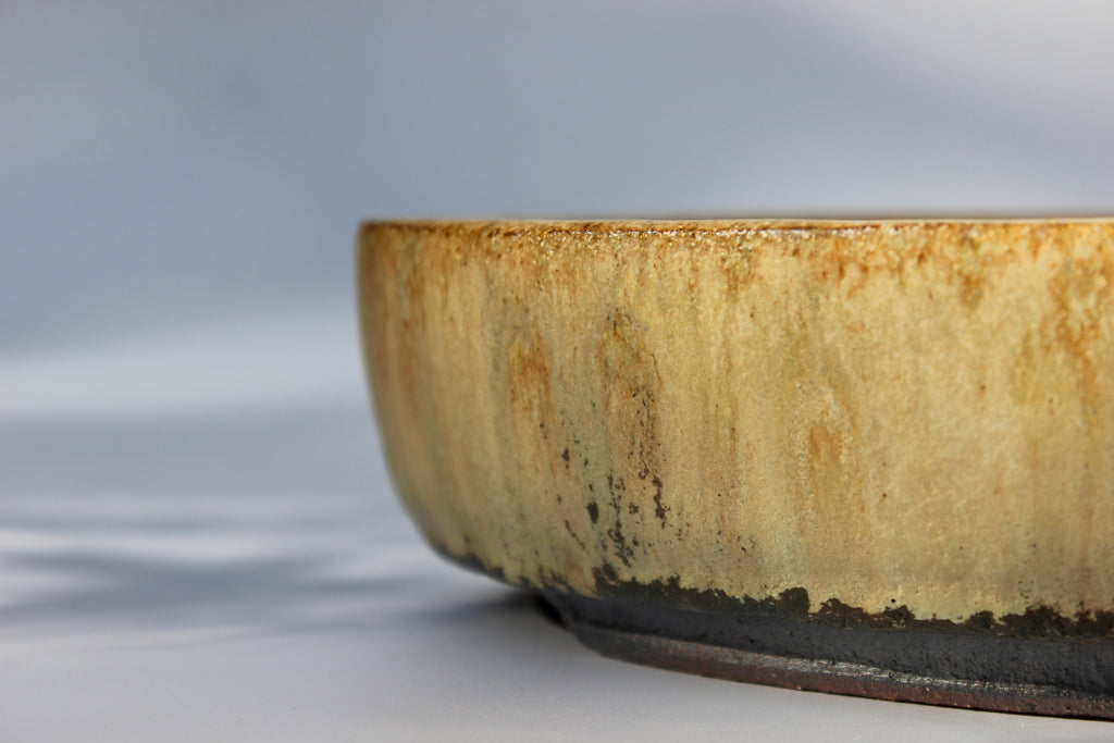 Oval bonsai pot in a matte layered glaze 329x231mm