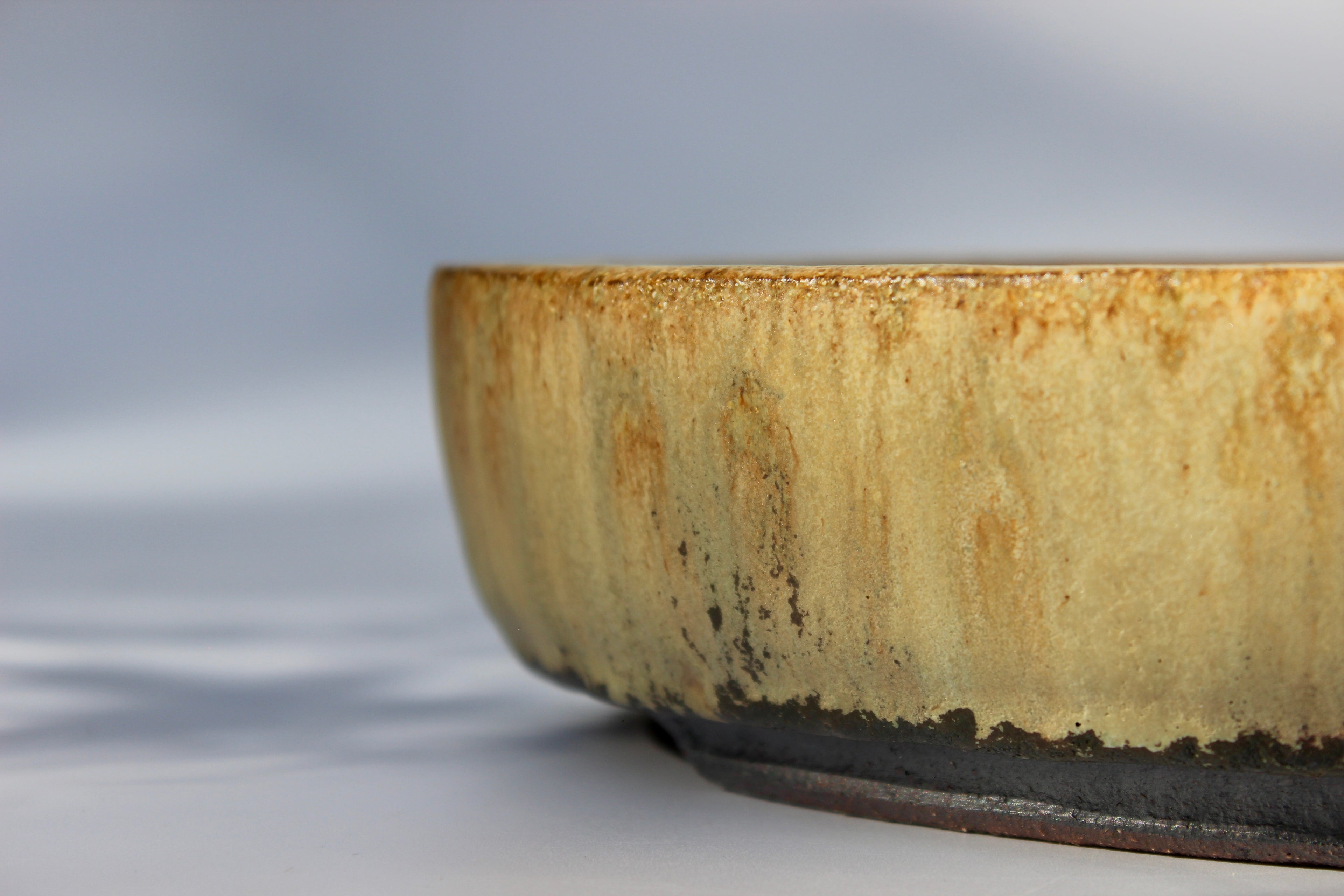 Oval bonsai pot in a matte layered glaze 329x231mm