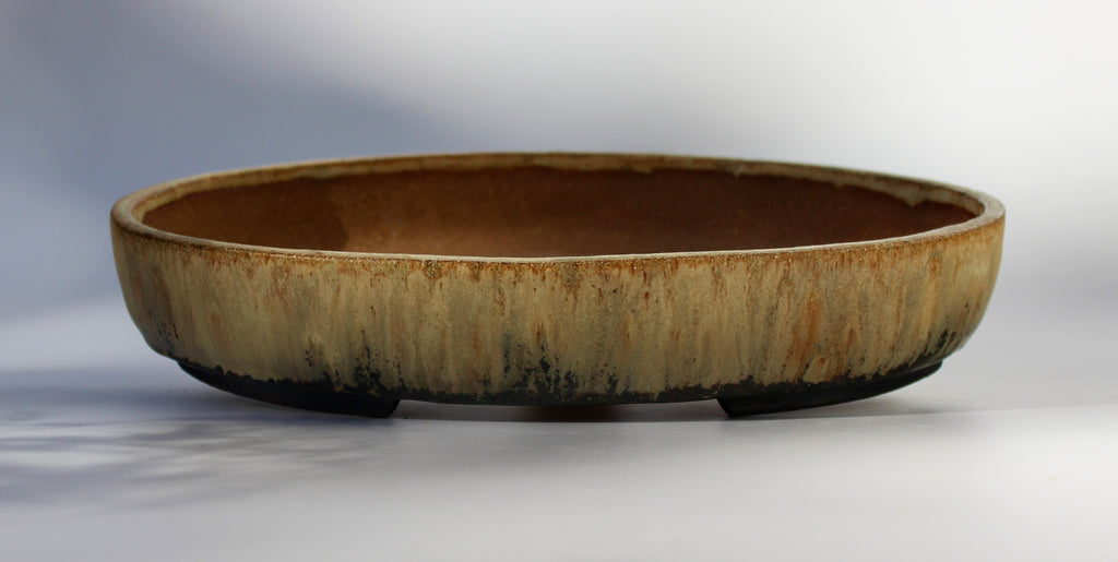 Oval bonsai pot in a matte layered glaze 329x231mm