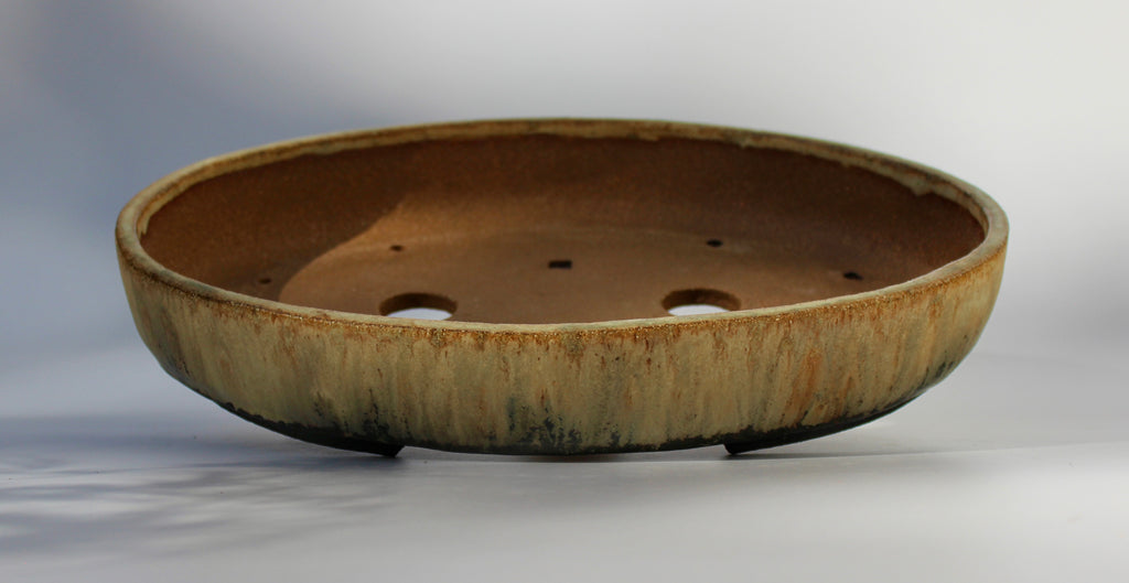 Oval bonsai pot in a matte layered glaze 329x231mm