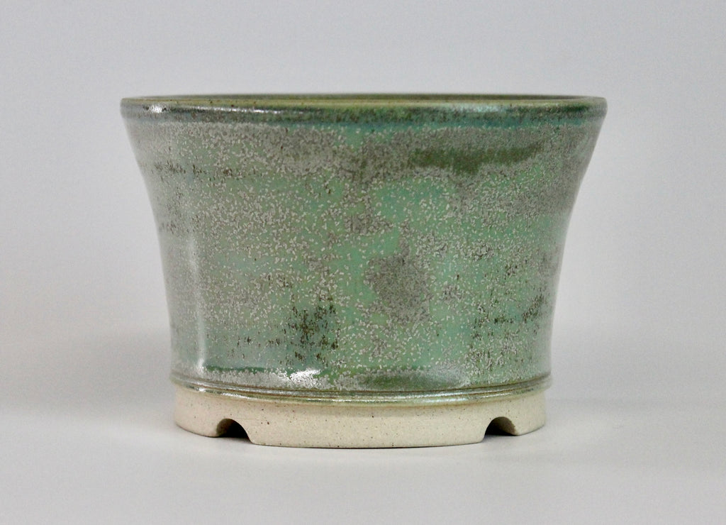 Round bonsai pot in a green crystal glaze D.109mm