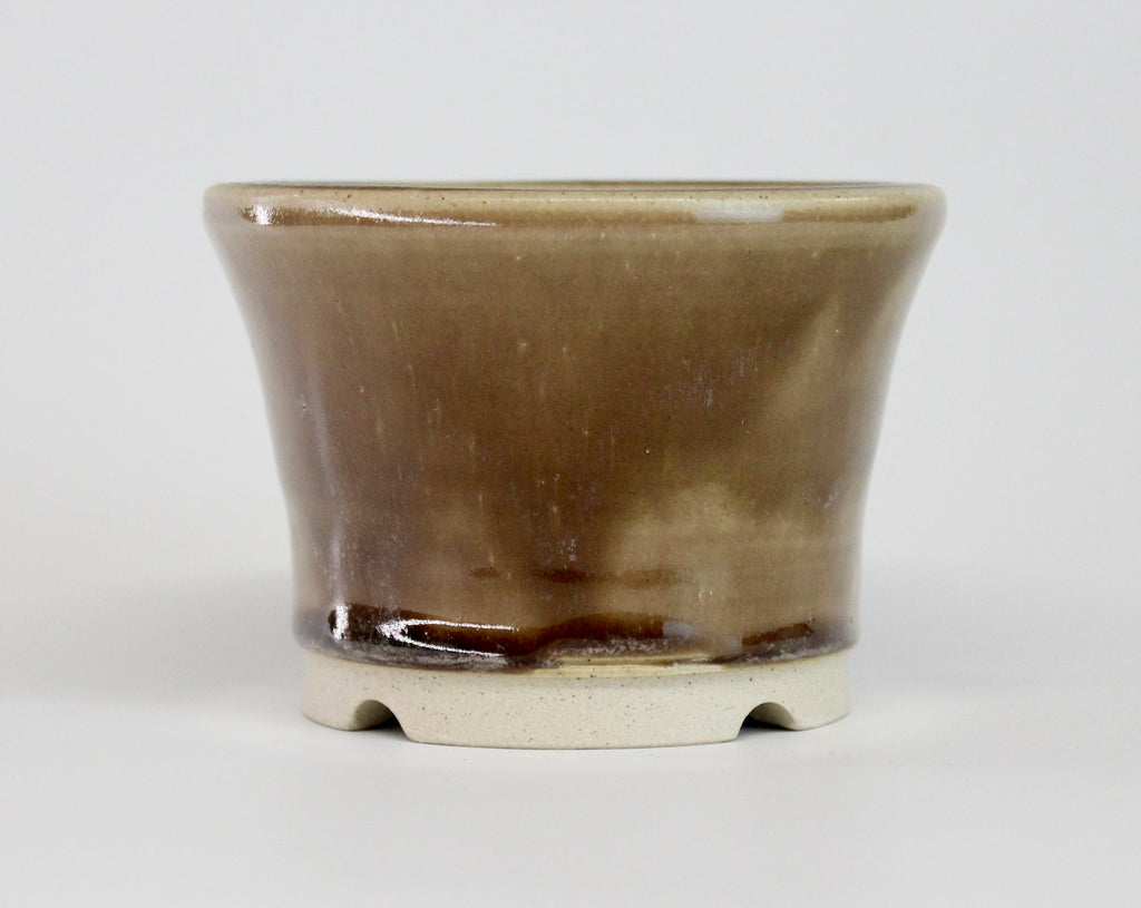 Round bonsai pot in a brown manganese  glaze D.105mm