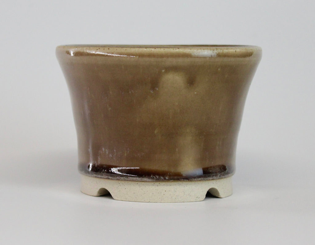 Round bonsai pot in a brown manganese  glaze D.105mm