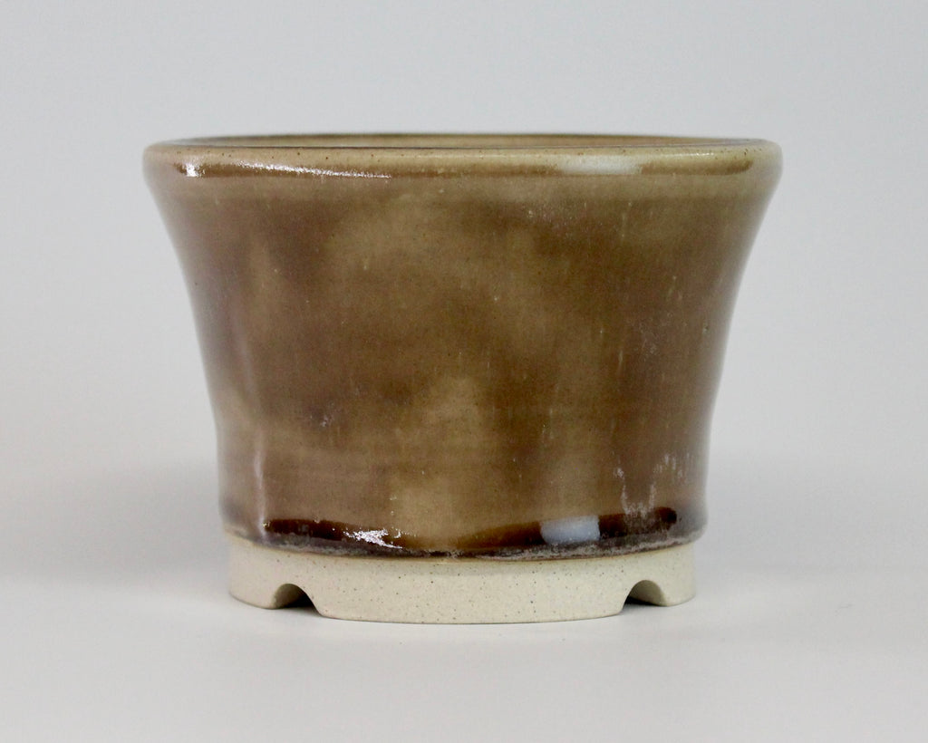 Round bonsai pot in a brown manganese  glaze D.105mm