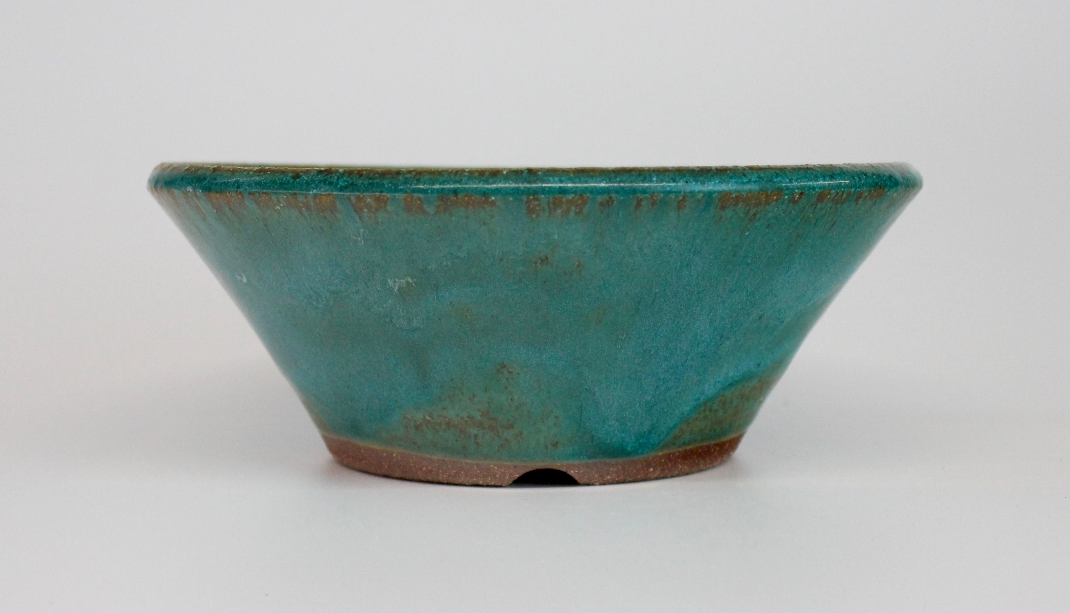 Round bonsai pot in a copper green glaze D.203mm