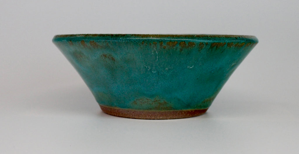 Round bonsai pot in a copper green glaze D.203mm