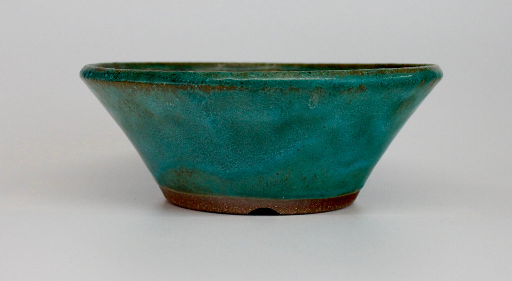 Round bonsai pot in a copper green glaze D.203mm