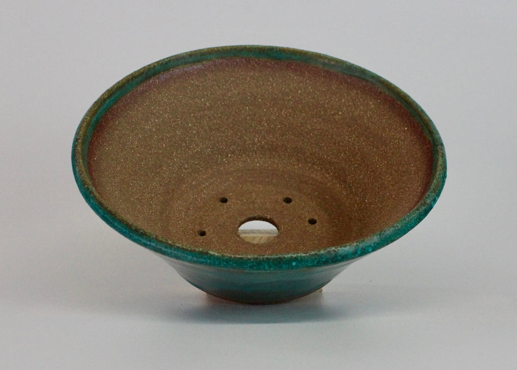 Round bonsai pot in a copper green glaze D.203mm
