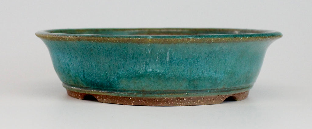 Round bonsai pot in a matte blue glaze. D.185mm