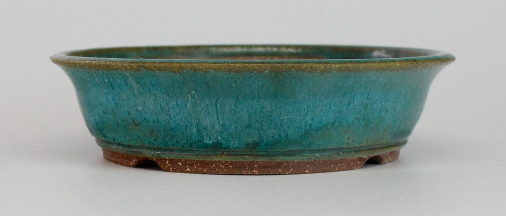 Round bonsai pot in a matte blue glaze. D.185mm