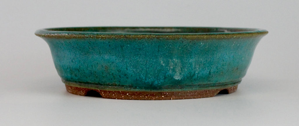 Round bonsai pot in a matte blue glaze. D.185mm
