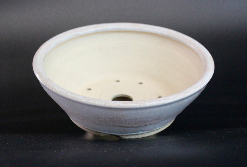Round bonsai pot in a matte white glaze D.180mm