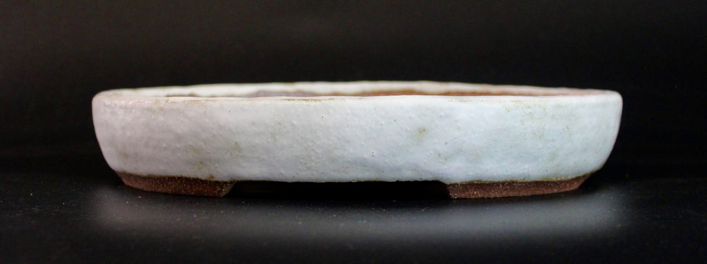 Oval bonsai pot in a matte white glaze 230x196mm