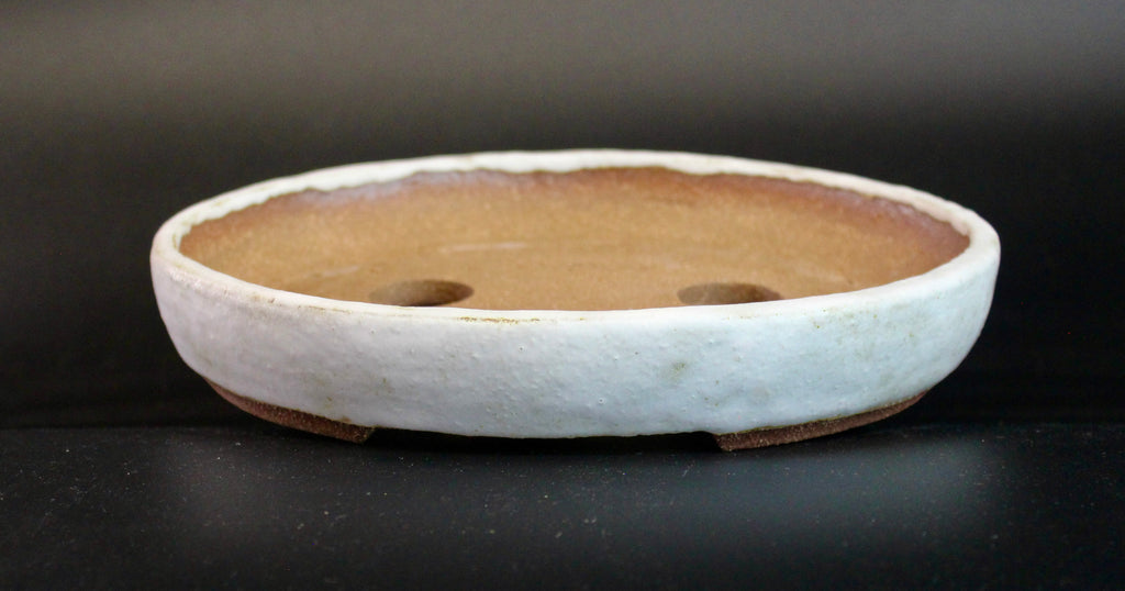 Oval bonsai pot in a matte white glaze 230x196mm