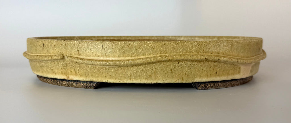 Oval bonsai pot in a matte yellow/cream glaze 328x232mm