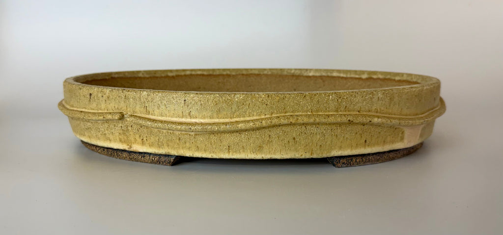 Oval bonsai pot in a matte yellow/cream glaze 328x232mm