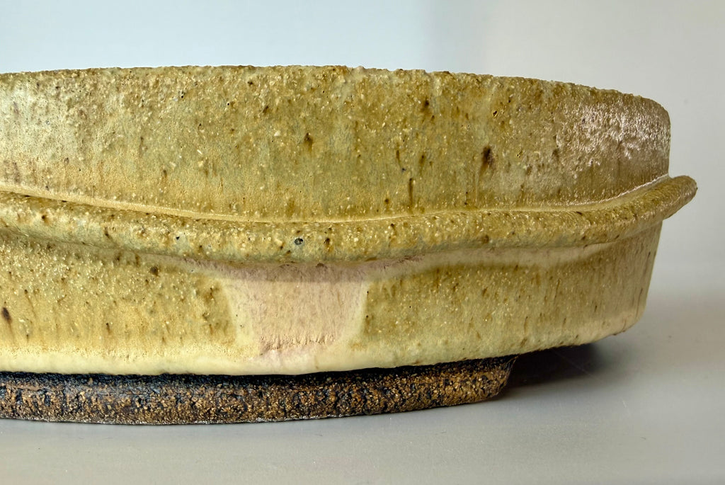 Oval bonsai pot in a matte yellow/cream glaze 328x232mm