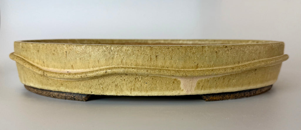 Oval bonsai pot in a matte yellow/cream glaze 328x232mm