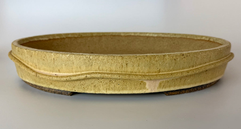 Oval bonsai pot in a matte yellow/cream glaze 328x232mm