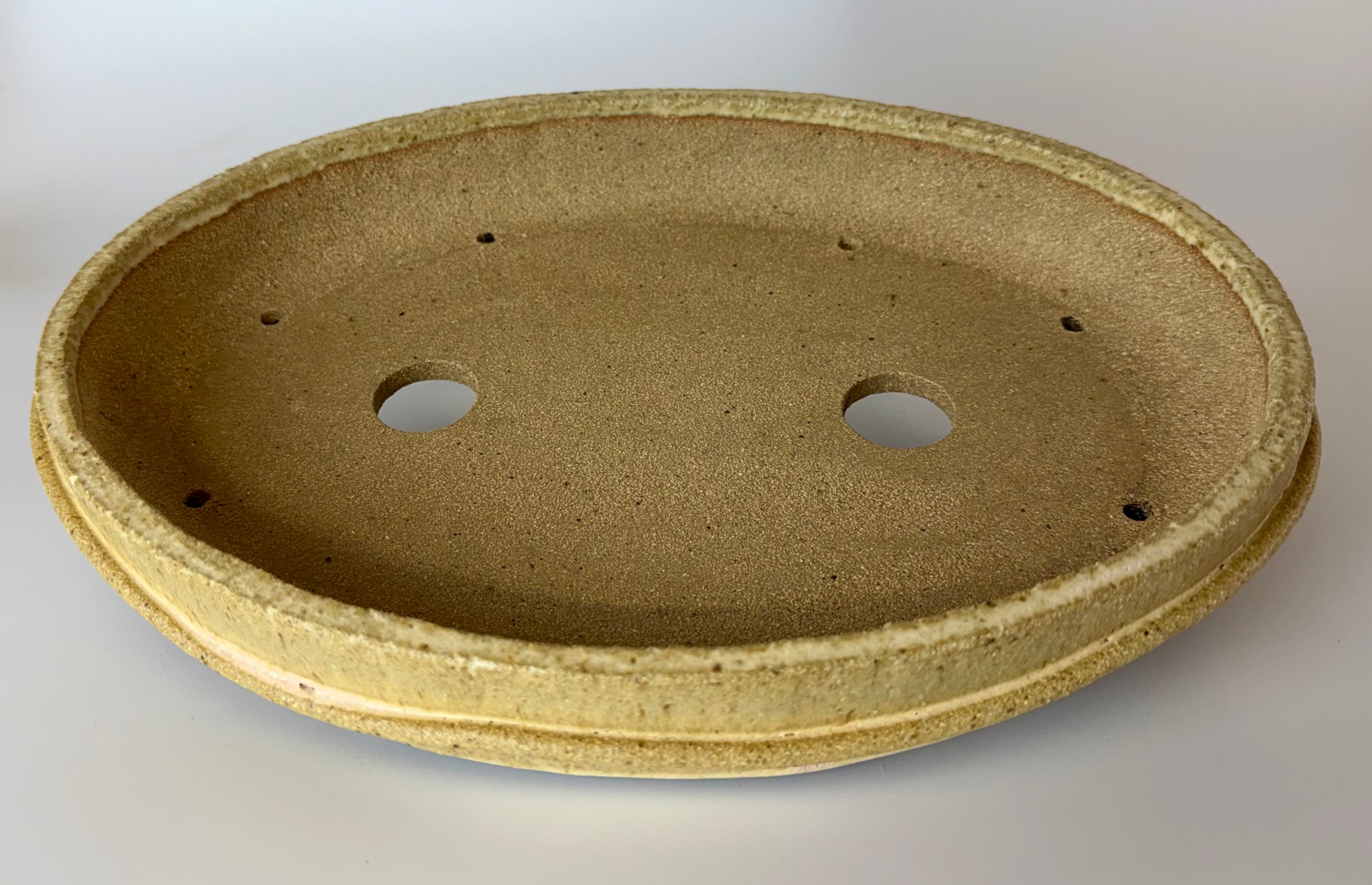 Oval bonsai pot in a matte yellow/cream glaze 328x232mm